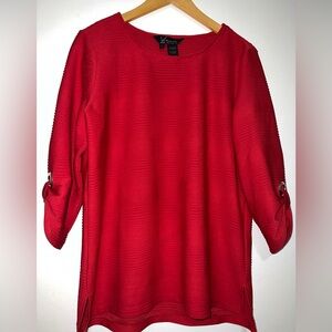 VINCENTE Milán New York Paris WOMEN’S RED KNIT RIBBED TOP 3/4 SLEEVE  Size L
